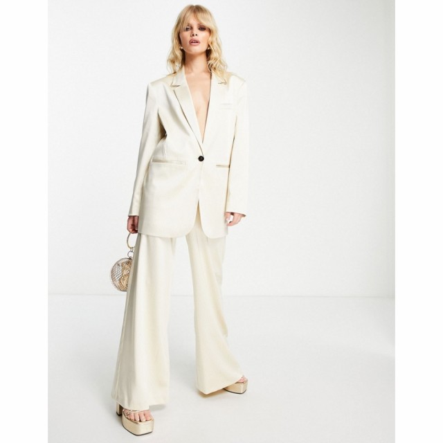 エイソス ASOS DESIGN レディース ボトムス・パンツ Pinstripe Satin High Waisted Wide Leg Suit Trousers In Cream クリーム