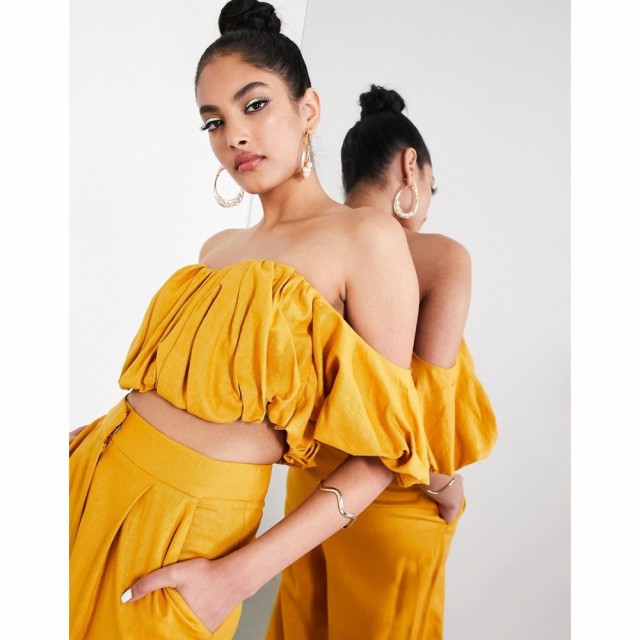 エイソス ASOS EDITION レディース オフショルダー トップス Puffball Off Shoulder Top Co-Ord In Mustard マスタード