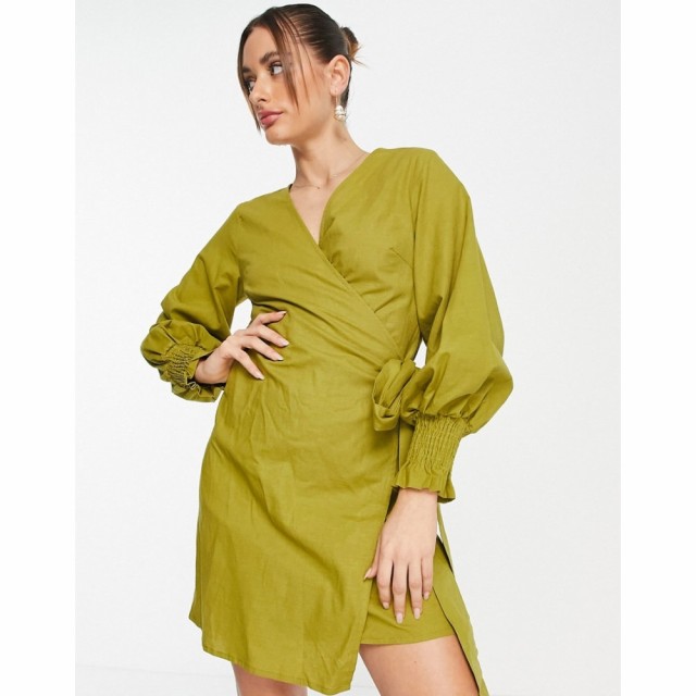 ネバーフリードレス Never Fully Dressed レディース ワンピース ミニ丈 ワンピース・ドレス Balloon Sleeve Shirt Mini Dress In Olive