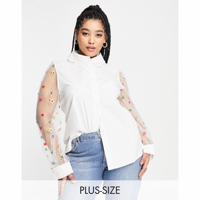 ネバーフリードレス Never Fully Dressed Plus レディース ブラウス・シャツ トップス Embroidered Shirt In White Floral ホワイト