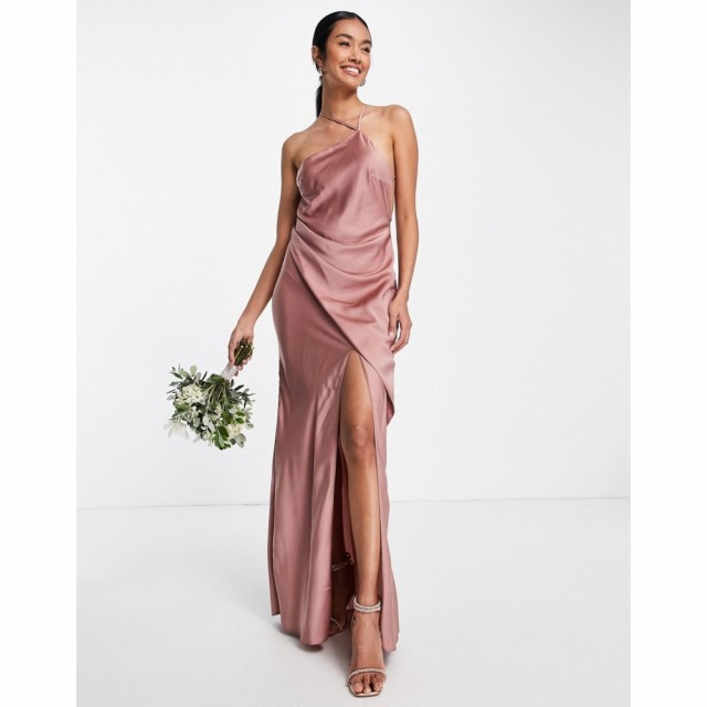 エイソス ASOS DESIGN レディース パーティードレス マキシ丈 ワンピース・ドレス Bridesmaid Halter Neck Satin Maxi Dress With Drape