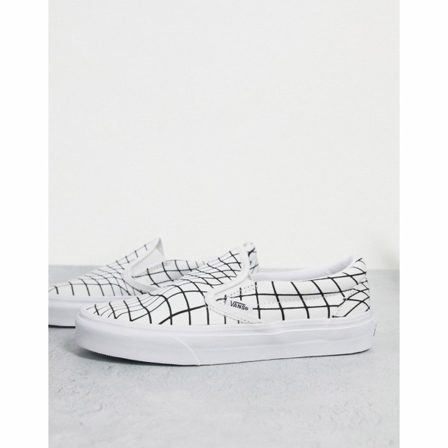 ヴァンズ Vans レディース スニーカー チェッカーフラッグ シューズ・靴 Classic Slip-On U-Paint Warp Checkerboard Trainers In White