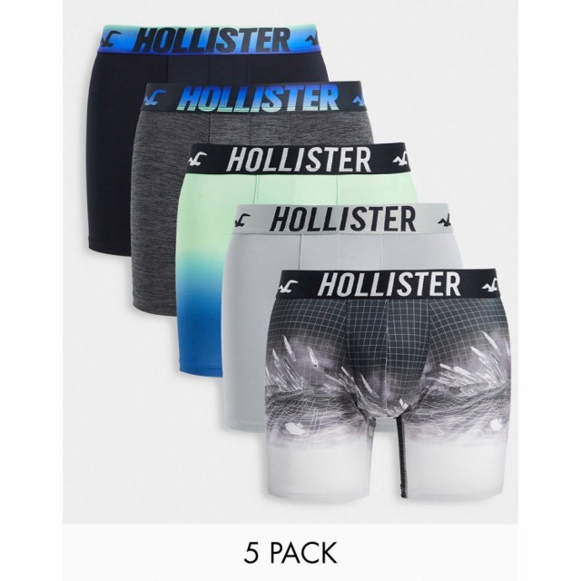 ホリスター Hollister メンズ ボクサーパンツ インナー・下着 5 Pack Scenic Logo Wasitband Dip Dye And Plain Trunks In Blue/Greys/Bl