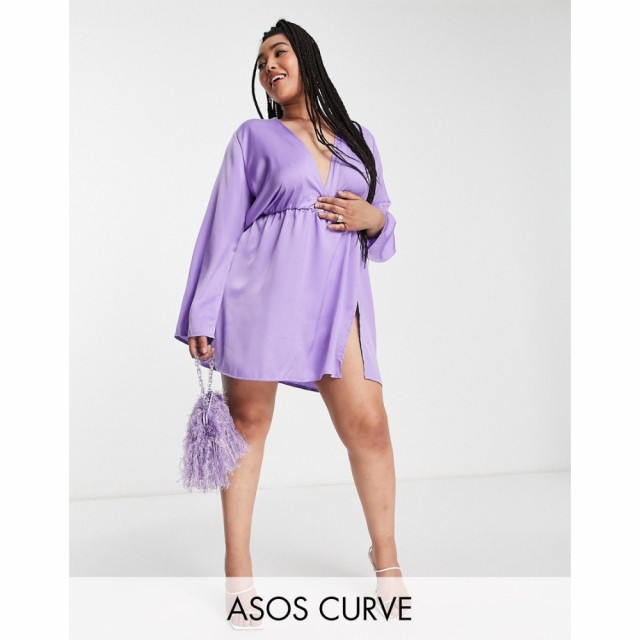 パブリックディザイア Public Desire Curve レディース ワンピース ミニ丈 ワンピース・ドレス Textured Satin Mini Dress In Lilac ライ