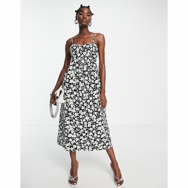 トップショップ Topshop レディース ワンピース コルセット ワンピース・ドレス Corset Poplin Ovoid Dress In Floral In Black And Gree