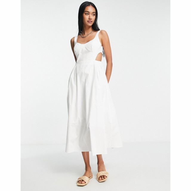 トップショップ Topshop レディース ワンピース ミドル丈 ワンピース・ドレス Cut Out Pinny Midi Dress In White ホワイト