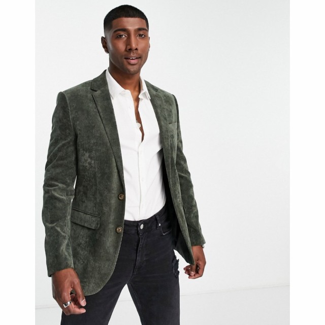 トップマン Topman メンズ スーツ・ジャケット アウター Velvet Cord Suit Jacket In Green グリーン