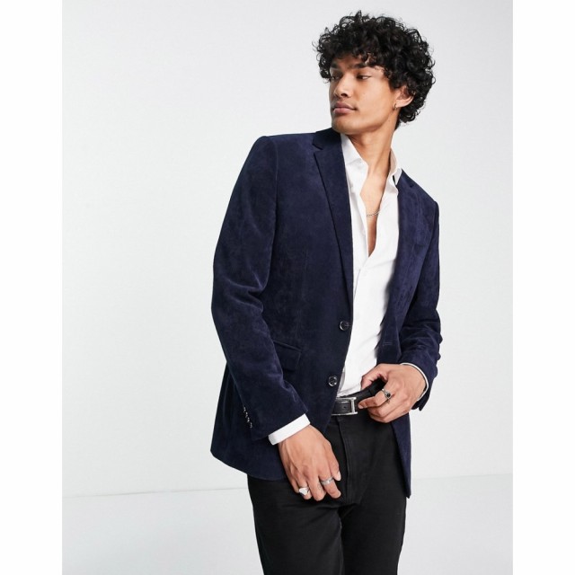 トップマン Topman メンズ スーツ・ジャケット アウター Velvet Cord Suit Jacket In Navy ネイビー