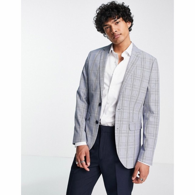 トップマン Topman メンズ スーツ・ジャケット アウター Suit Jacket In Blue Check ブルー