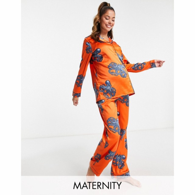 チェルシーペアーズ Chelsea Peers レディース パジャマ・上下セット Maternity Premium Satin Revere Top And Trouser Pyjama Set In Or