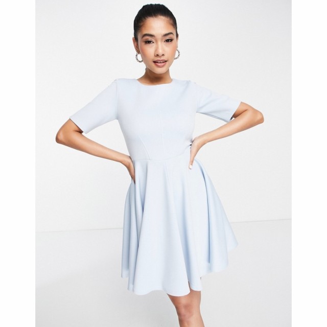 クローゼットロンドン Closet London レディース パーティードレス ミニ丈 Scuba Mini Prom Dress With Sleeves In Light Blue ライトブ