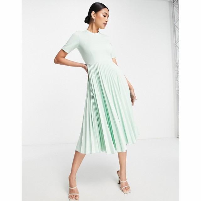 クローゼットロンドン Closet London レディース ワンピース ワンピース・ドレス Pleated Dress With Short Sleeves And Collar In Mint