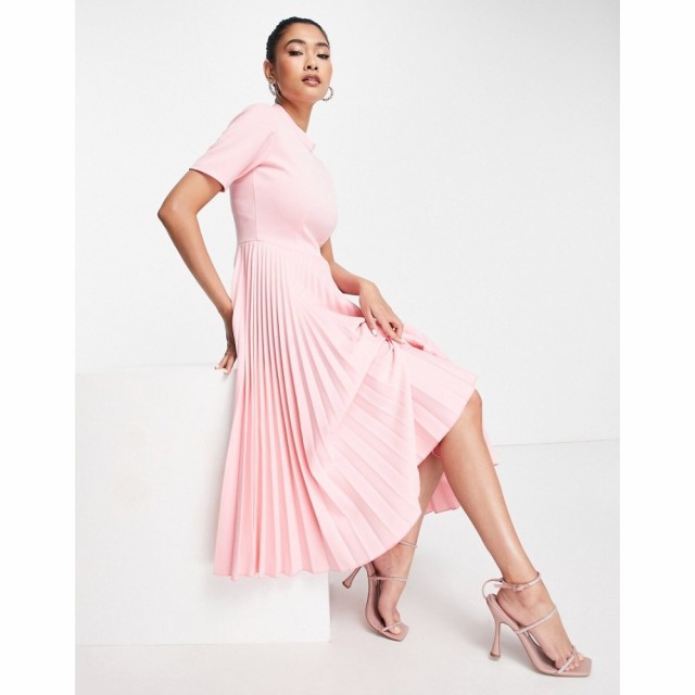 クローゼットロンドン Closet London レディース ワンピース ワンピース・ドレス Pleated Dress With Short Sleeves In Pink キャンディ