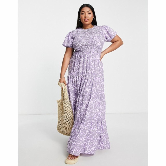 ミスガイデッド Missguided Plus レディース ワンピース Ａライン Animal Print Tiered Maxi Dress With Shirred Bodice In Lilac ライラ