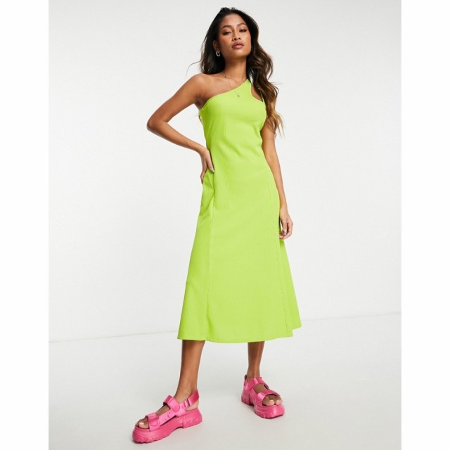 トップショップ Topshop レディース ワンピース ミドル丈 ワンピース・ドレス Bold Asymmetric Midi Dress In Lime ライム