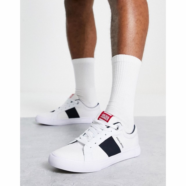 ジャック アンド ジョーンズ Jack and Jones メンズ スニーカー シューズ・靴 Side Stripe Logo Trainers In White ホワイト