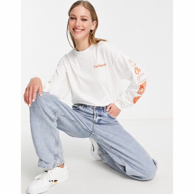 カーハート Carhartt WIP レディース Tシャツ トップス Life Long-Sleeve Skater T-Shirt In White And Orange