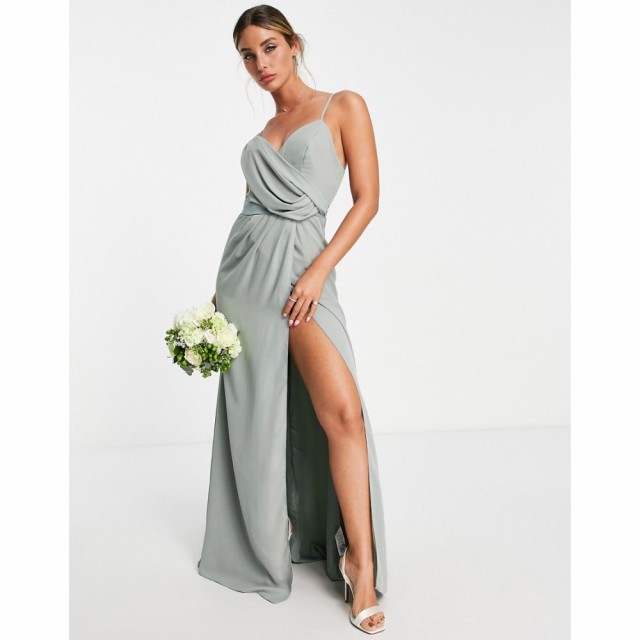 エイソス ASOS DESIGN レディース パーティードレス ラップドレス キャミワンピ Bridesmaid Drape Cami Maxi Dress With Wrap Waist In O