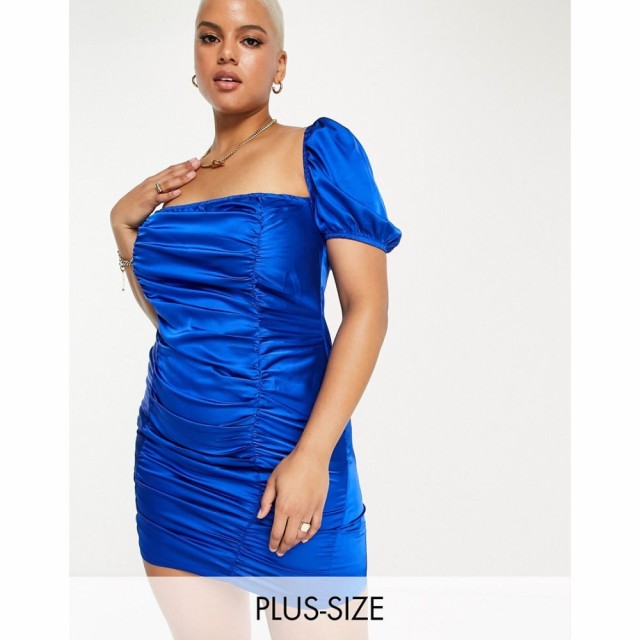 ナーナー NaaNaa Plus レディース ワンピース ミニ丈 ワンピース・ドレス Square Neck Satin Mini Dress In Cobalt Blue コバルトブルー