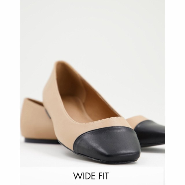 エイソス ASOS DESIGN レディース スリッポン・フラット スクエアトゥ Wide Fit Locket Square Toe Ballet Flats In Beige And Black ブ