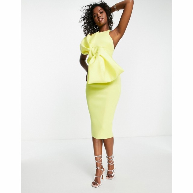 エイソス ASOS DESIGN レディース ワンピース タイト ミドル丈 ワンピース・ドレス Extreme Bow Midi Pencil Dress In Bright Yellow ブ