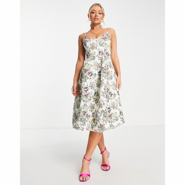 エイソス ASOS DESIGN レディース パーティードレス ミドル丈 ワンピース・ドレス Bubble Hem Floral Midi Prom Dress アイボリーフロー