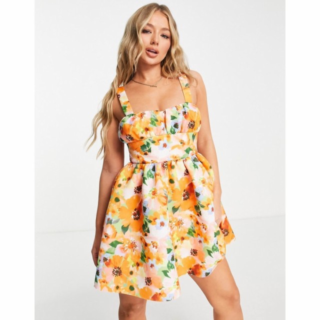 エイソス ASOS DESIGN レディース ワンピース Aライン ワンピース・ドレス Cage Back Mini Skater Dress In Floral Print フローラル