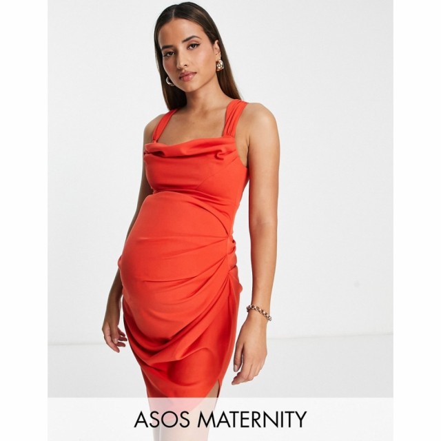 エイソス ASOS Maternity レディース ワンピース マタニティウェア タイト ミドル丈 Maternity Cowl Neck Pencil Midi Dress In Burnt Or