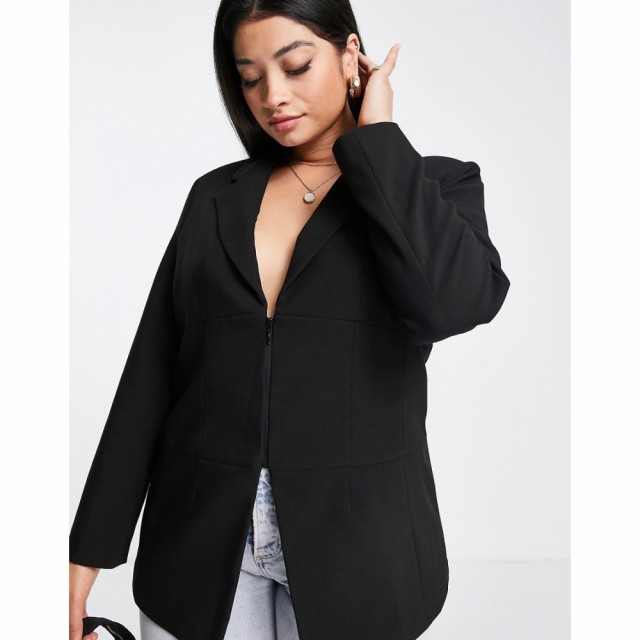 ヴェロモーダ Vero Moda Curve レディース スーツ・ジャケット アウター Tailored Waisted Blazer With Zip Front In Black ブラック