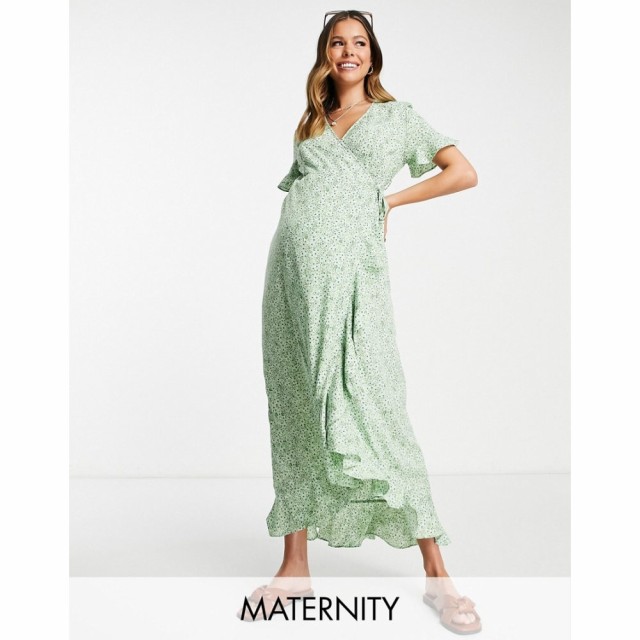 ヴェロモーダ Vero Moda Maternity レディース ワンピース ラップドレス ミドル丈 Wrap Front Midi Tea Dress In Green Floral グリーン