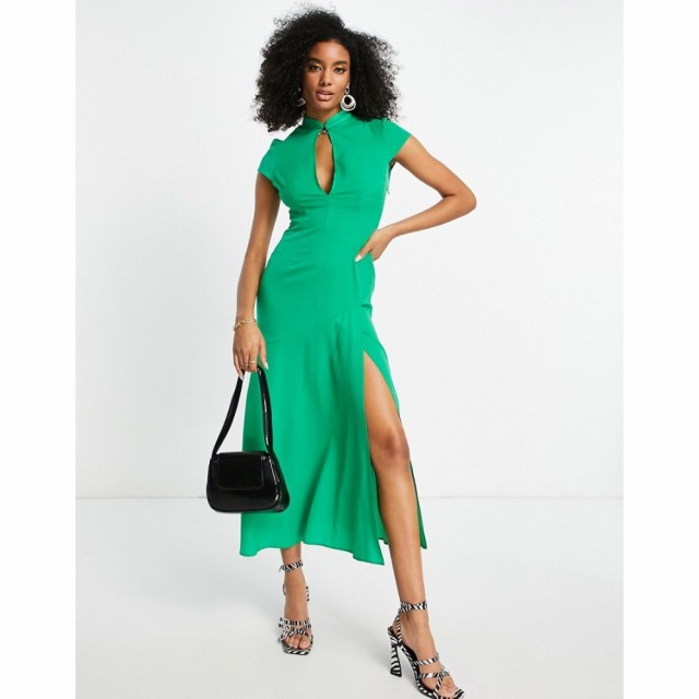 エイソス ASOS DESIGN レディース ワンピース ミドル丈 ワンピース・ドレス Keyhole Front Midi Tea Dress In Green エメラルドグリーン