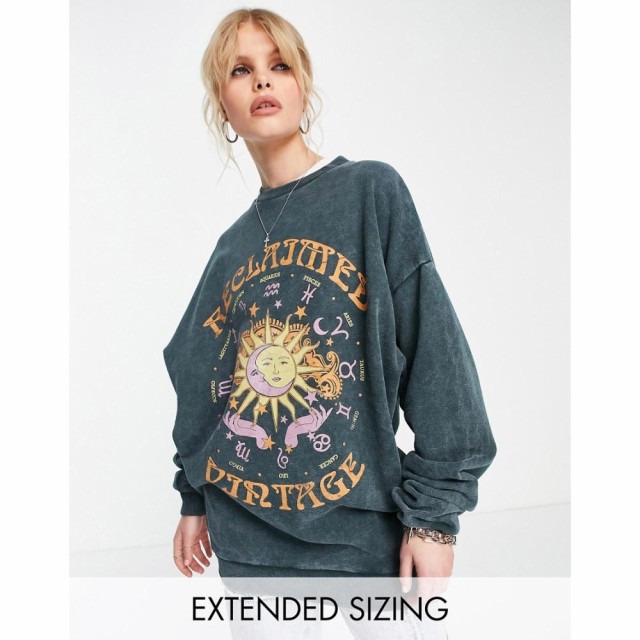 リクレイム ヴィンテージ Reclaimed Vintage レディース スウェット・トレーナー トップス Inspired Sweat With Sun And Moon Print ブラ