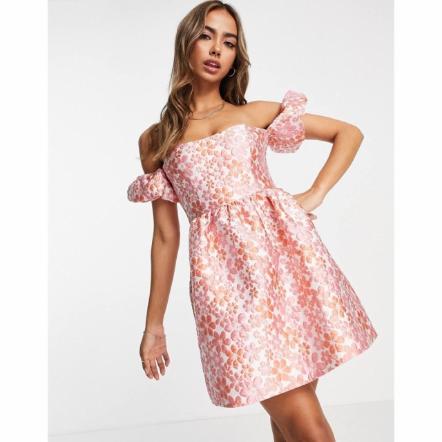 ミス セルフリッジ Miss Selfridge レディース ワンピース ミニ丈 ワンピース・ドレス Jacquard Bardot Mini Dress In Pink Floral ピン