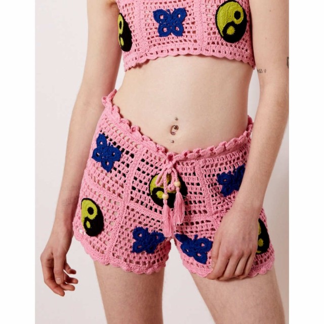 ニューガールオーダー New Girl Order レディース ショートパンツ ボトムス・パンツ Yin Yang Crochet Shorts In Pink Co-Ord ピンク