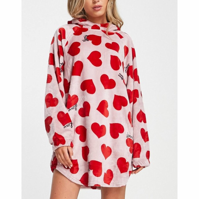 ダナ キャラン ニューヨーク DKNY レディース パジャマ・トップのみ インナー・下着 Chenille Lounge Sleepshirt In Pink Heart Print