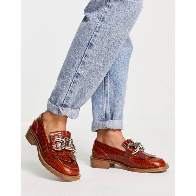 エイソス ASOS DESIGN レディース ローファー・オックスフォード シューズ・靴 Medallion Leather Fringe Loafers In Tan Croc タンクロ