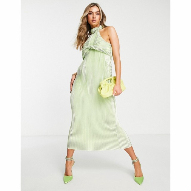 ミスガイデッド Missguided レディース ワンピース ワンピース・ドレス Plisse Midaxi Dress With Bust Overlay In Light Green グリーン