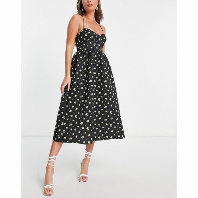 エイソス ASOS DESIGN レディース パーティードレス ワンピース・ドレス Cupped Midi Prom Dress In Blue Ditsy Floral Print マルチカラ