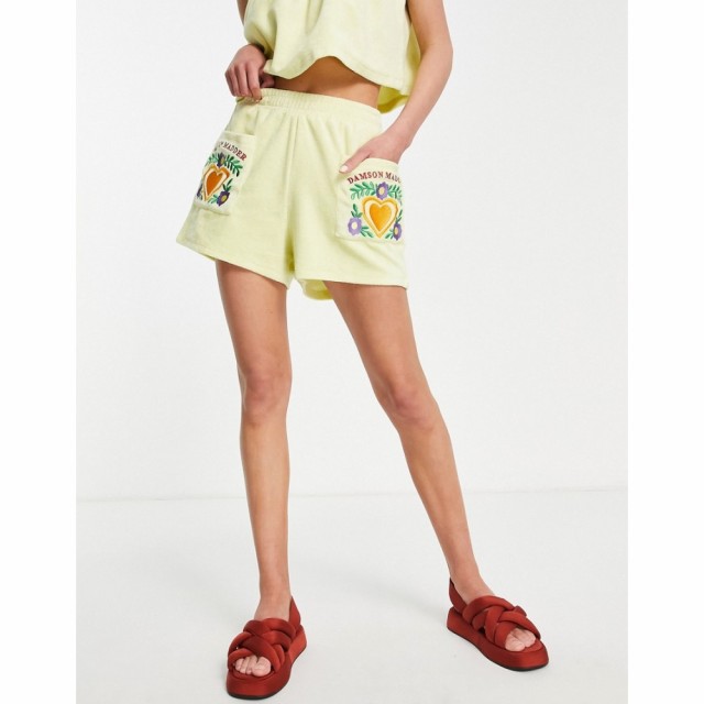 ダムソンマダー Damson Madder レディース ショートパンツ ボトムス・パンツ Embroidered Mini Towelling Co-Ord Shorts In Lime ライム