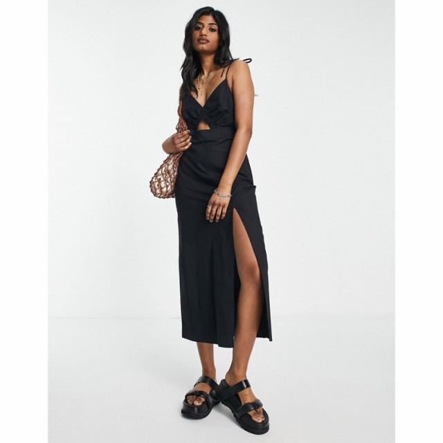 トップショップ Topshop レディース ワンピース ワンピース・ドレス Cut Out Poplin Dress In Black ブラック