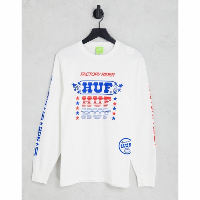 ハフ HUF メンズ 長袖Tシャツ トップス Factory Rider Print Long Sleeve T-Shirt In White ホワイト