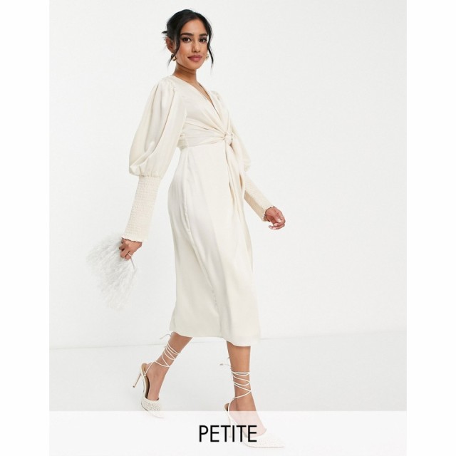 コレクティブザラベル Collective The Label Petite レディース ワンピース ミドル丈 Exclusive Plunge Tie Front Midi Dress In Oyster