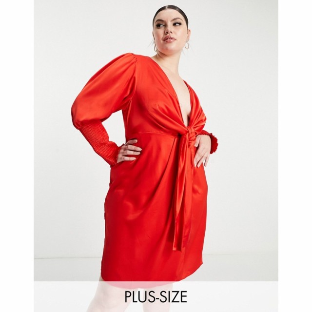 コレクティブザラベル Collective the Label Curve レディース ワンピース ワンピース・ドレス Exclusive Plunge Tie Front Dress In Red