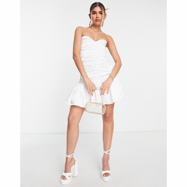 コレクティブザラベル Collective The Label レディース ワンピース ミニ丈 Super Ruched Mini Dress With Structured Hem In White ホワ