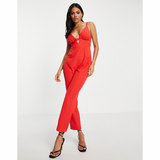 エイソス ASOS DESIGN レディース オールインワン ジャンプスーツ ワンピース・ドレス Strappy Plunge Peg Leg Jumpsuit In Red レッド