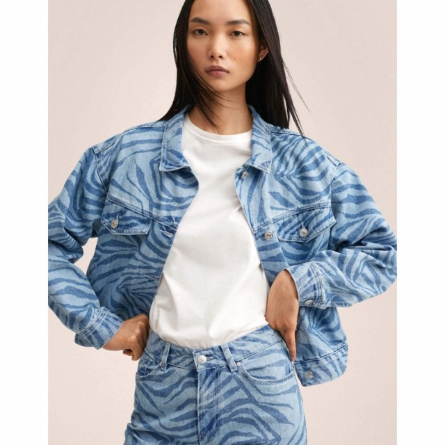 マンゴ Mango レディース ジャケット デニムジャケット アウター Zebra Print Denim Jacket In Blue ブルー