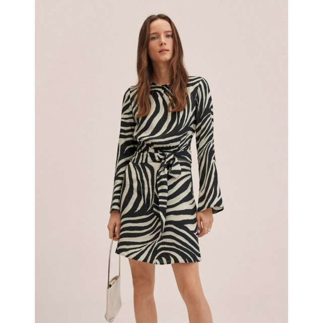 マンゴ Mango レディース ワンピース ワンピース・ドレス Tie Front Detail Mini Dress In Monochrome Zebra Print マルチカラー