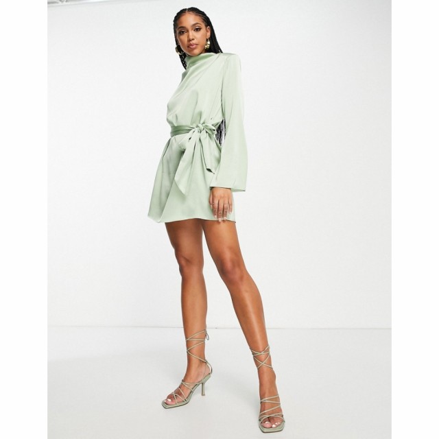 プリティーラビッシュ Pretty Lavish レディース ワンピース ミニ丈 ワンピース・ドレス Tie Waist Satin Mini Dress In Mint ミント