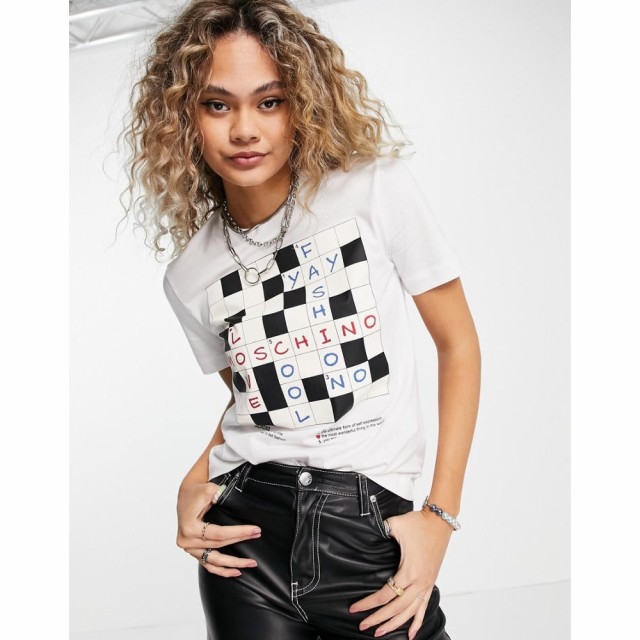 モスキーノ Love Moschino レディース Tシャツ トップス Crossword Logo T-Shirt In White オプティカルホワイト