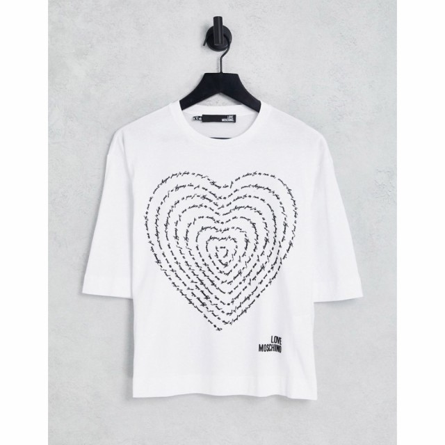 モスキーノ Love Moschino レディース Tシャツ トップス Poetry Heart Logo Boxy T-Shirt In White オプティカルホワイト